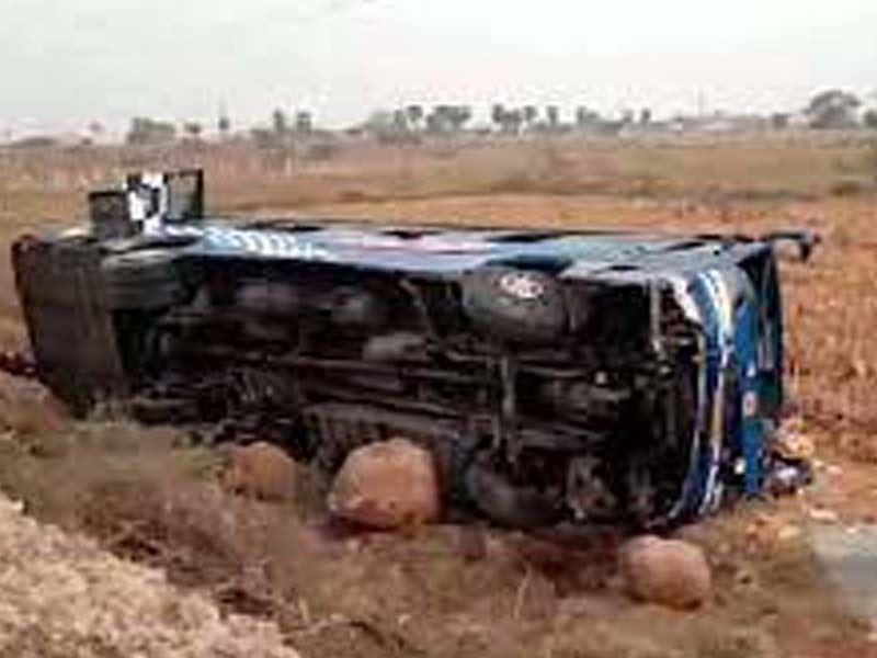 Ten passengers injured as private travel bus turns turtle in Telangana