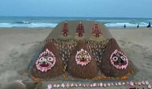 Rath yatra sand sculpture at Puri beach