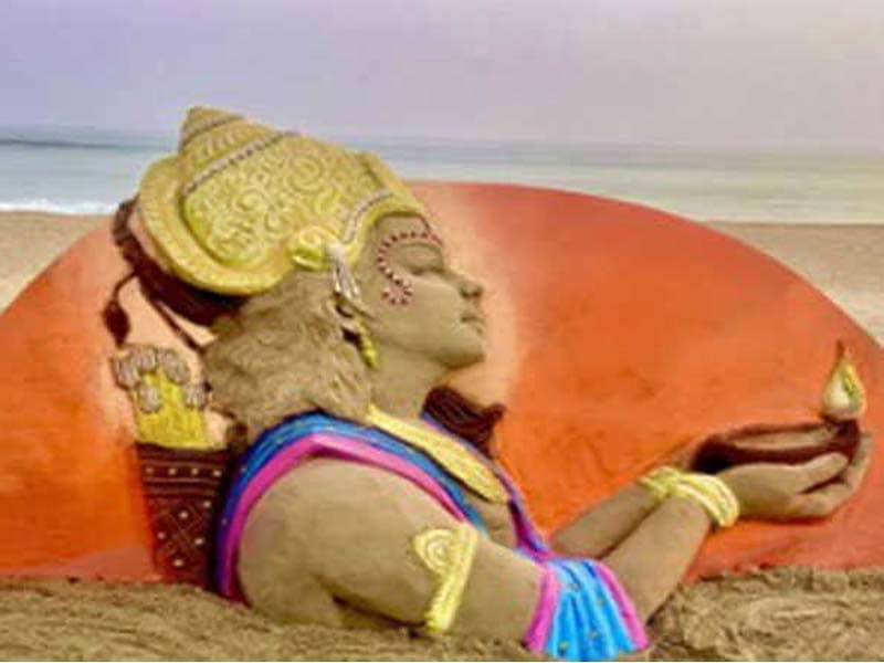 At the Puri beach in Odisha, Sudarshan Pattnaik crafts the largest Sand Diya and Lord Ram.