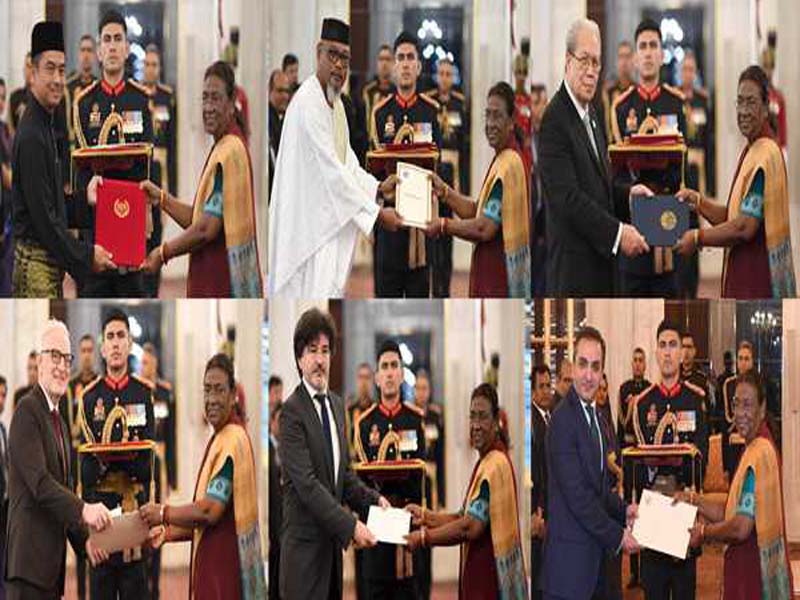 Six nations’ ambassadors and high commissioners give President Murmu their credentials.