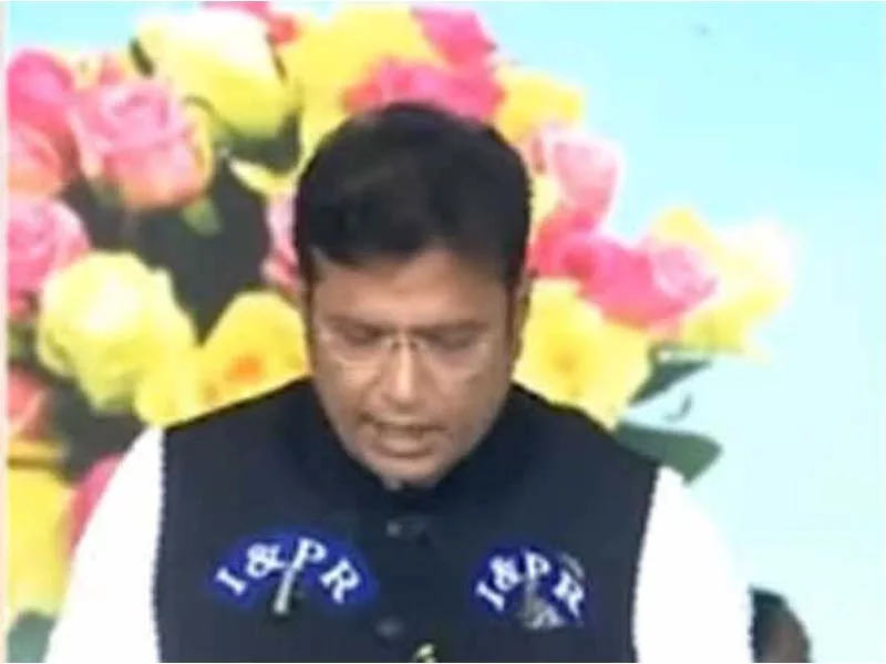 Sridhar Babu takes an oath as a minister in Revanth’s cabinet in Telangana.