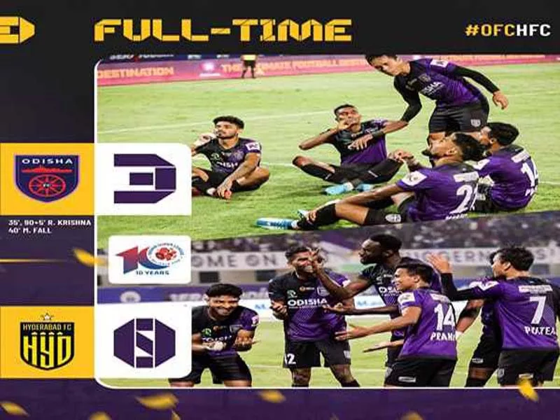 In the ISL, Hyderabad FC is defeated 3-0 by Odisha FC.