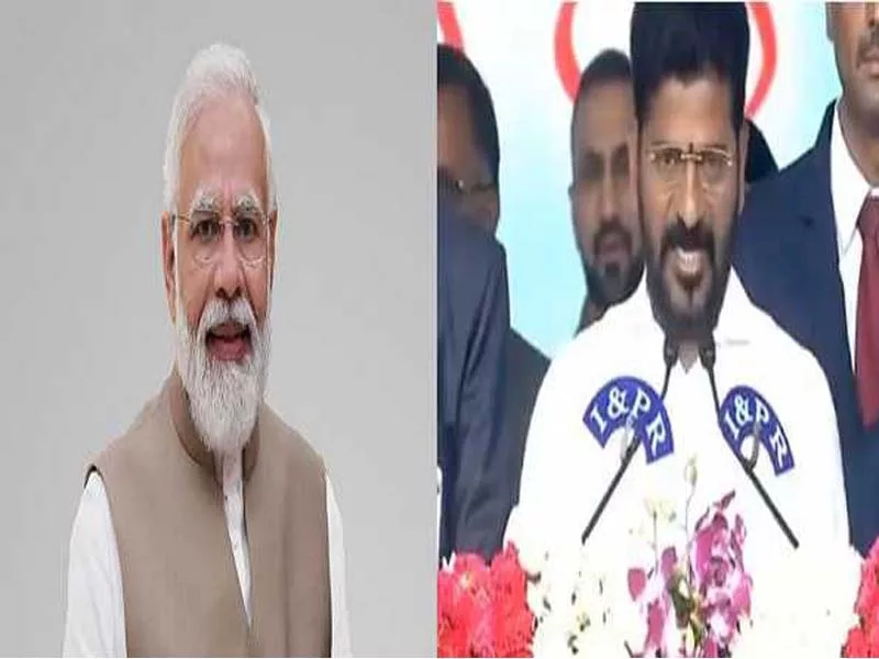 In his oath of office as Telangana chief minister, PM Modi congratulates Revanth Reddy.