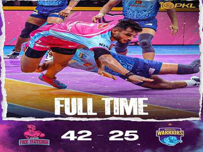 Bengal Warriors lost to Jaipur Pink Panthers 42–25 in the Pro Kabaddi League.