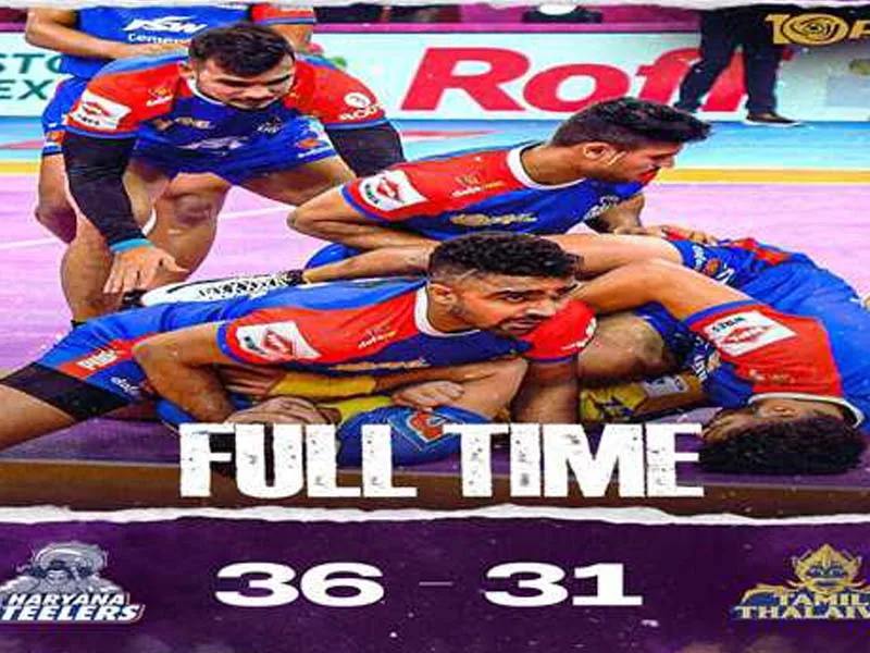 In Pro Kabaddi League play, Haryana Steelers defeated Tamil Thalaivas 36–31.