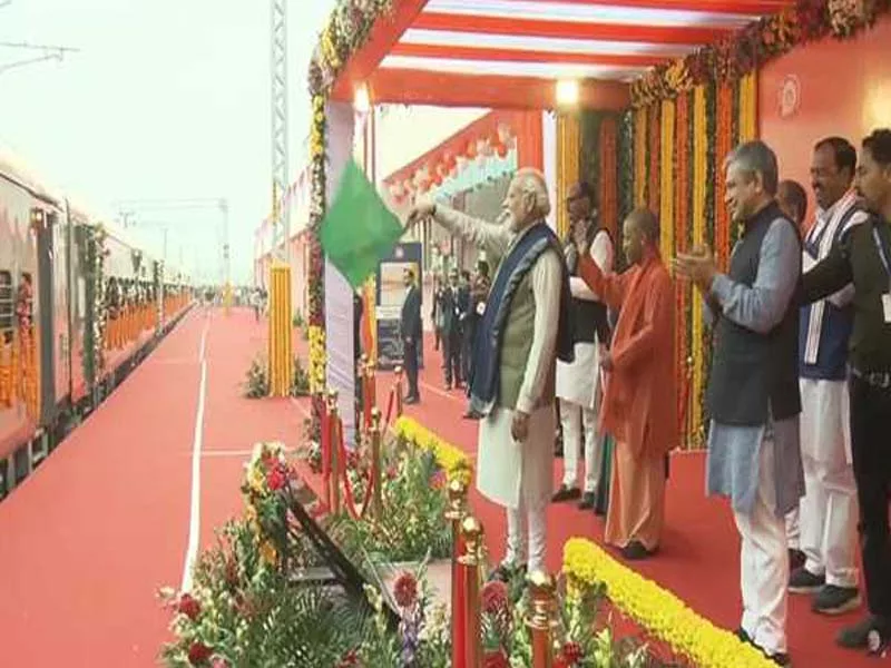 PM Modi opens the renovated Ayodhya Dham Junction train station in Uttar Pradesh.