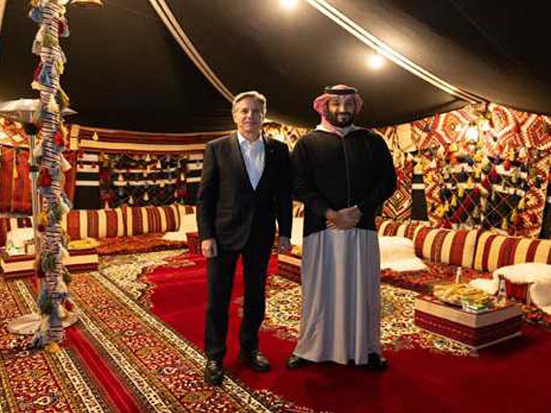 Blinken discusses the Gaza crisis with the Crown Prince of Saudi Arabia.
