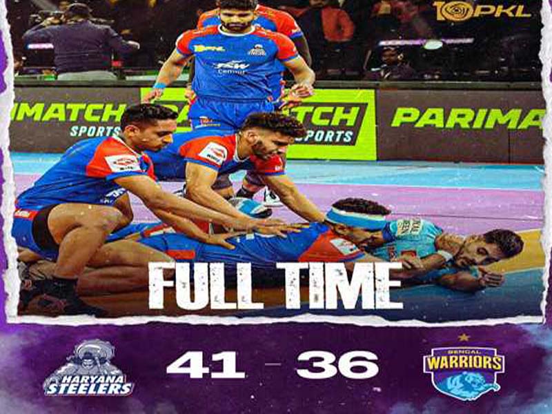 In the Pro Kabaddi League, Haryana Steelers defeated Bengal Warriors 41–36.