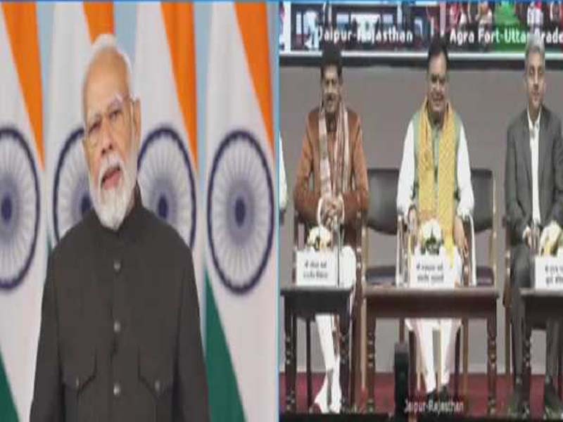 In Barsingsar, Rajasthan, PM Modi places the cornerstone for NLC India Ltd.’s 300 MW solar power plant.
