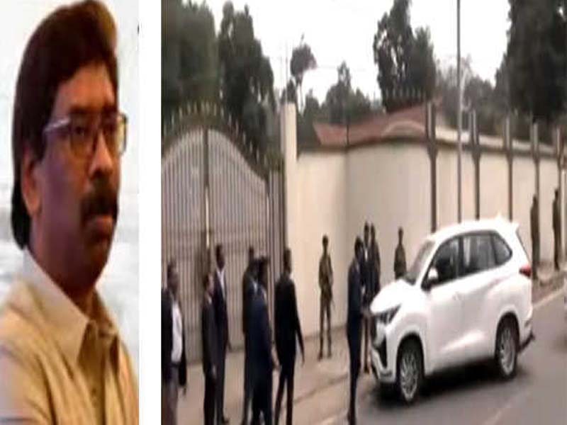 ED officers question Jharkhand Chief Minister Hemant Soren for hours at his home.
