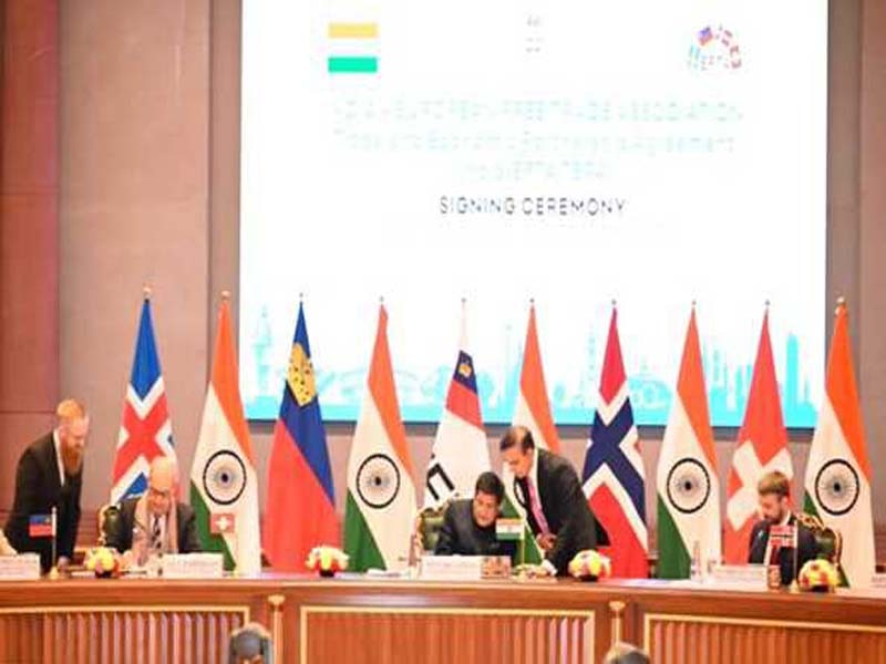 India and the four-member EFTA bloc sign a free trade agreement.