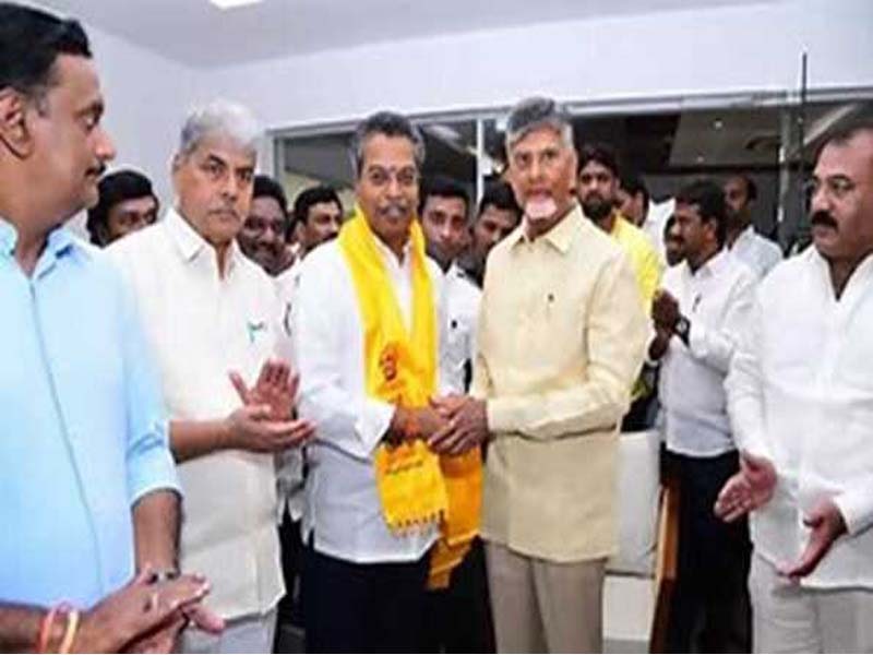 Vasantha Krishna Prasad, a YSRCP MLA from Mylavaram, joins the TDP in Hyderabad