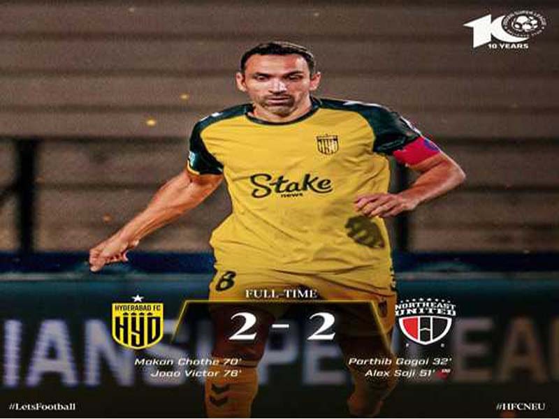 In the ISL, Hyderabad FC and NorthEast United FC draw a point apiece.