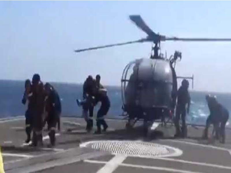 Crew of a missile-hit vessel in the Gulf of Aden is rescued by the Indian Navy