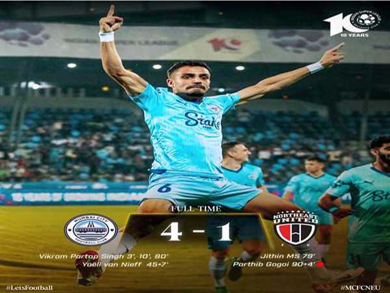 In the ISL, Mumbai City FC defeated North East United FC 4-1.