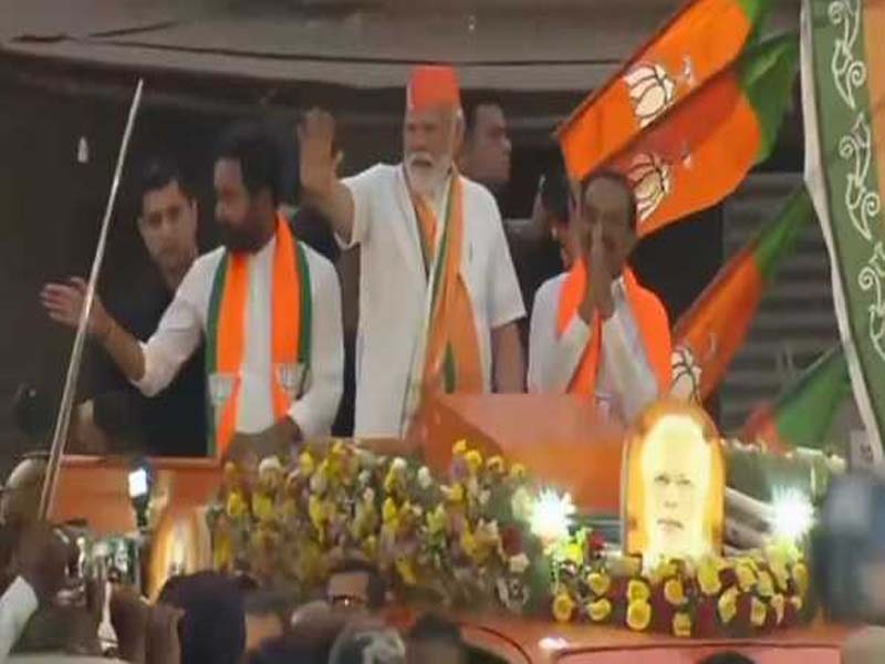 PM Modi makes a roadshow in Hyderabad’s Malkajgiri LS constituency.