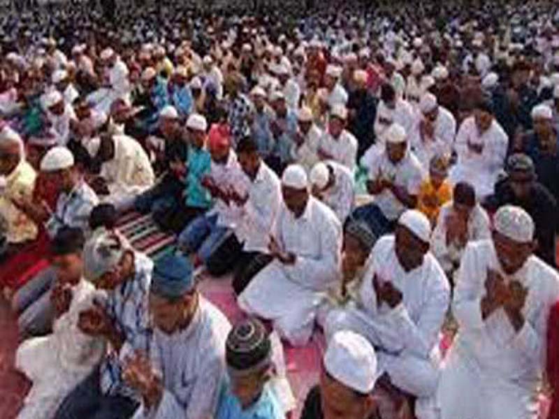 Muslims in Telangana gather in mosques to pray during Eid ul Fitr.
