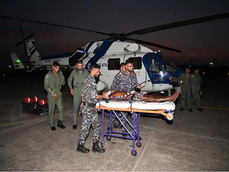 A heart-affected Sri Lankan fisherman gets airlifted by ICG from a drifting boat off Chennai.