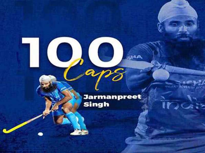 Jarmanpreet Singh receives congratulations from Hockey India for reaching 100 international caps.