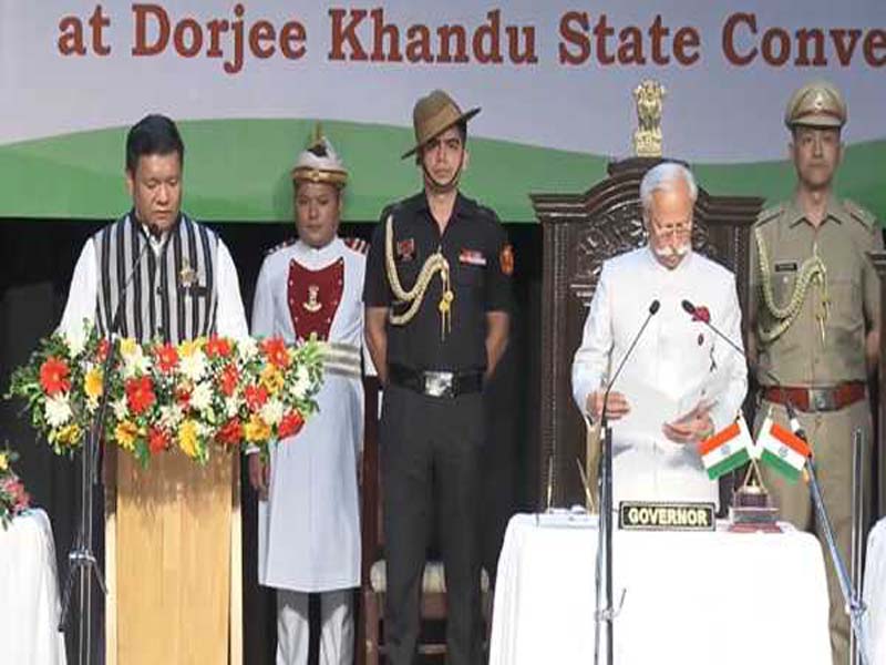Khandu swears in as Arunachal Pradesh’s chief minister for the third time in a row.