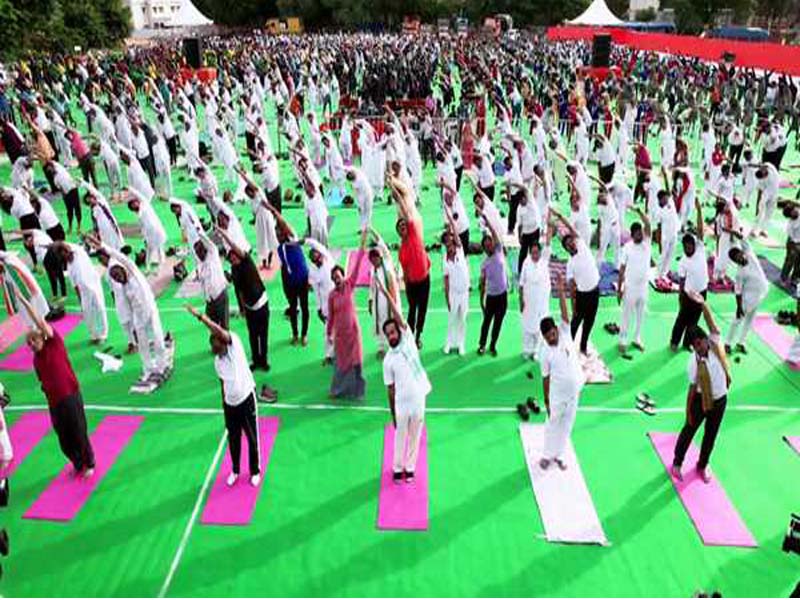 Telangana hosts thousands of people for the 10th International Yoga Day event.