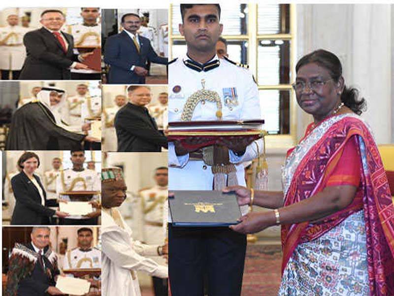 Envoys from Kuwait, the UK, and China give President Murmu their credentials.