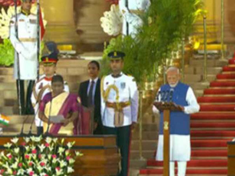 Along with his thirty cabinet members, Modi takes the oath of office for a third consecutive term.