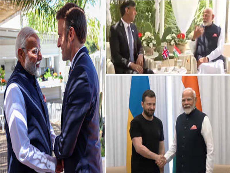 On the G7 sidelines, PM Modi meets bilaterally with the presidents of France, the UK, and Ukraine.