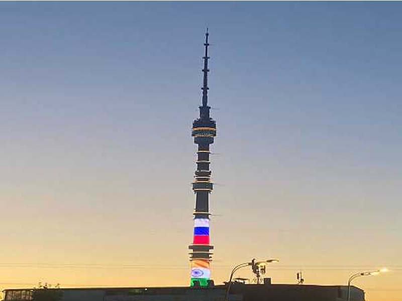 In honor of PM Modi’s arrival, Moscow’s Ostankino Tower is lit up in the Indian tricolor.