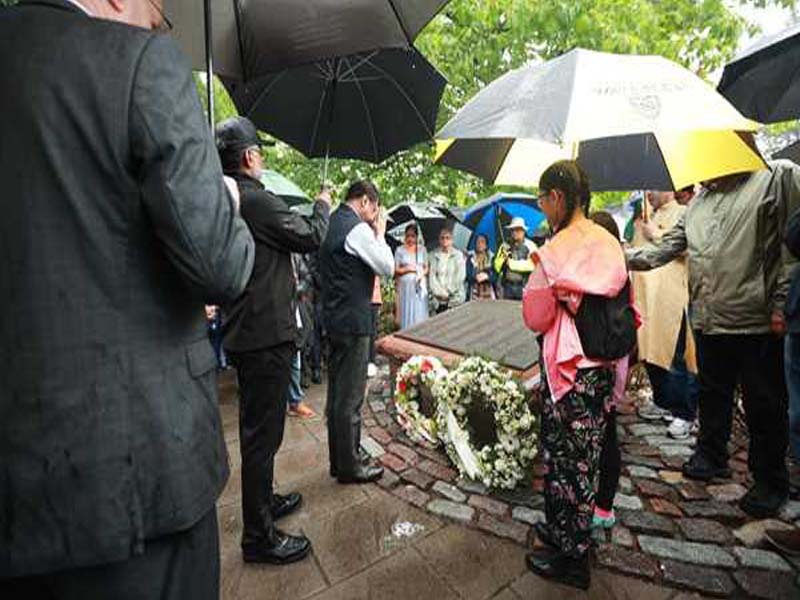 At the Ottawa memorial service for the victims of the Kanishka bombing, family and friends gather.