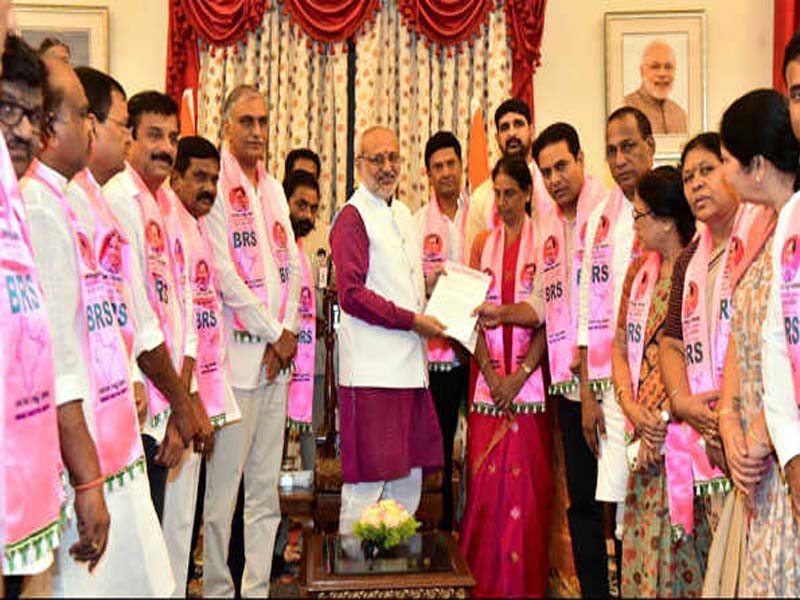 A team from BRS meets with Telangana Gov. to protest about defections.