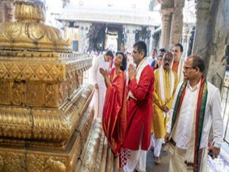 CJI prays at the Tirumala Srivari shrine.