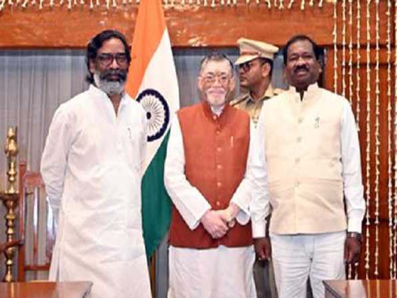 Taking taken oath as a minister for Jharkhand, Ramdas Soren