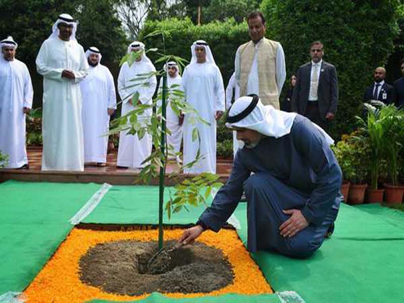 Crown Prince Sheikh Khaled of Abu Dhabi continues a special tradition by planting an amaltas sapling at Rajghat.