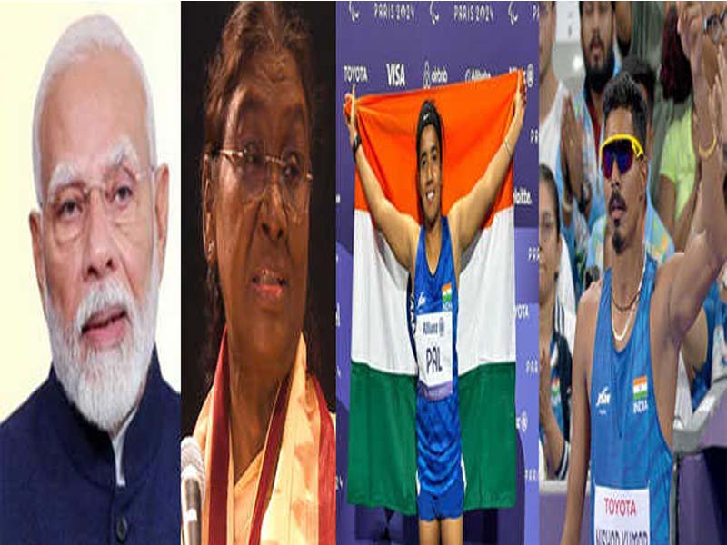 Nishad and Preeti receive medals from President Murmu and Prime Minister Modi at the Paralympic Games.