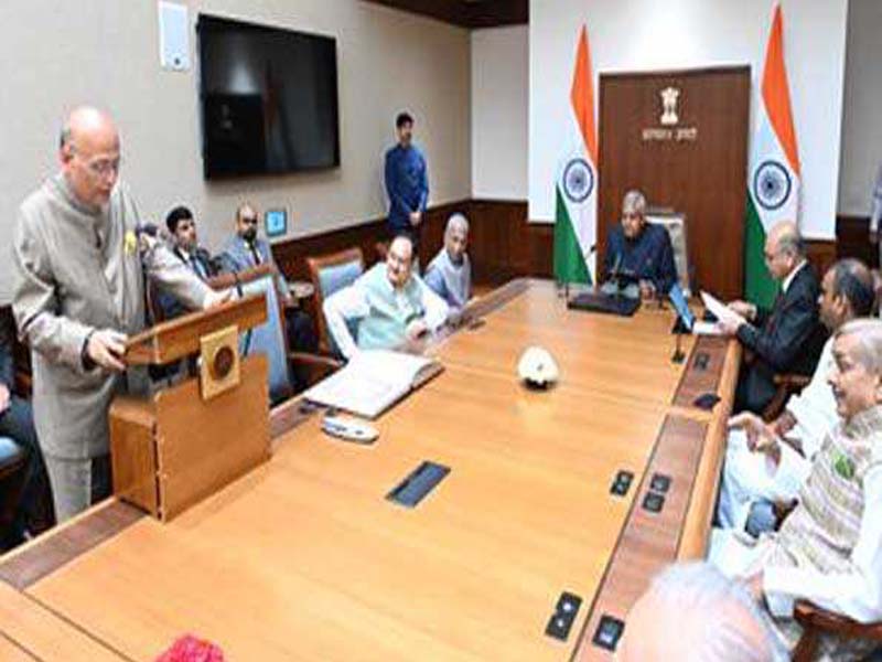 As a Rajya Sabha MP, Congressman Abhishek Singhvi takes an oath of office.