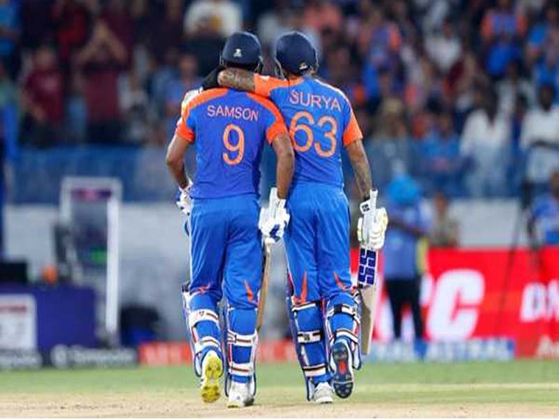 Surya and Samson excel as India sets a record goal.