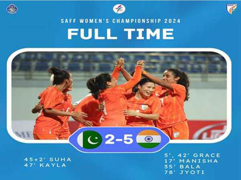 At SAFF, India Women defeat Pakistan 5-2.