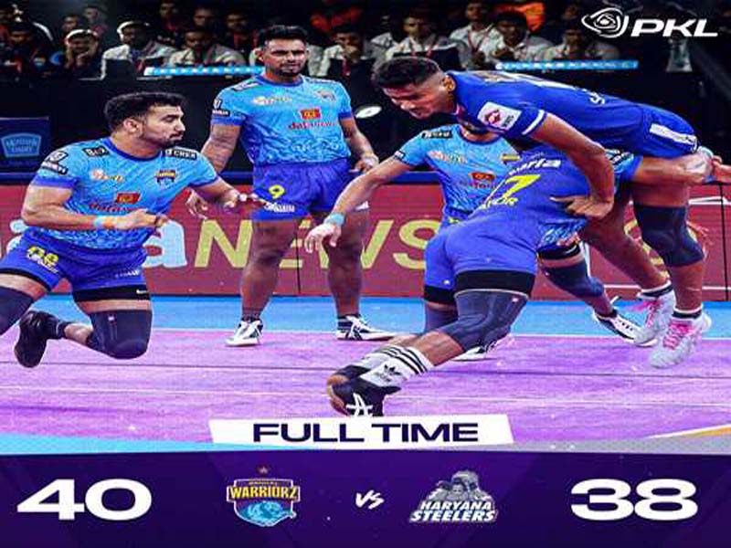 In the PKL, Bengal Warriorz defeated Haryana Steelers 40–38.