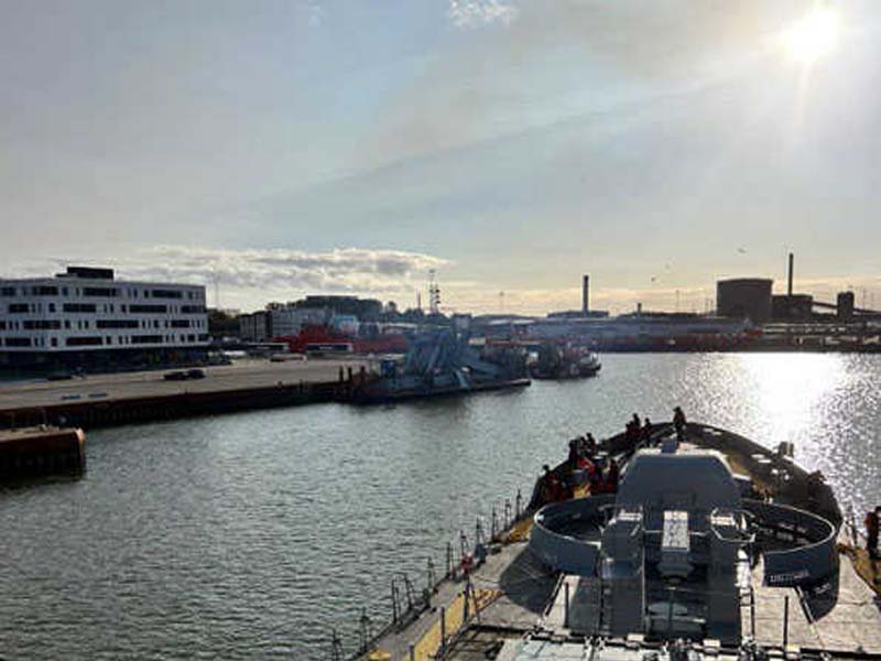 The INS Tabar arrives in Denmark for a two-day stay.