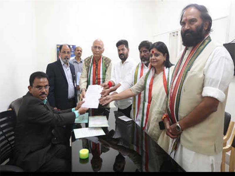 For the Rajya Sabha byelection, Abhishek Singhvi submits his nomination as a Congress candidate.