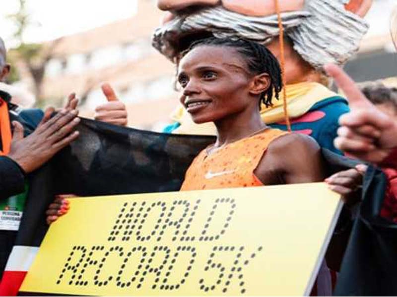 Chebet breaks the world record for women’s 5km running.